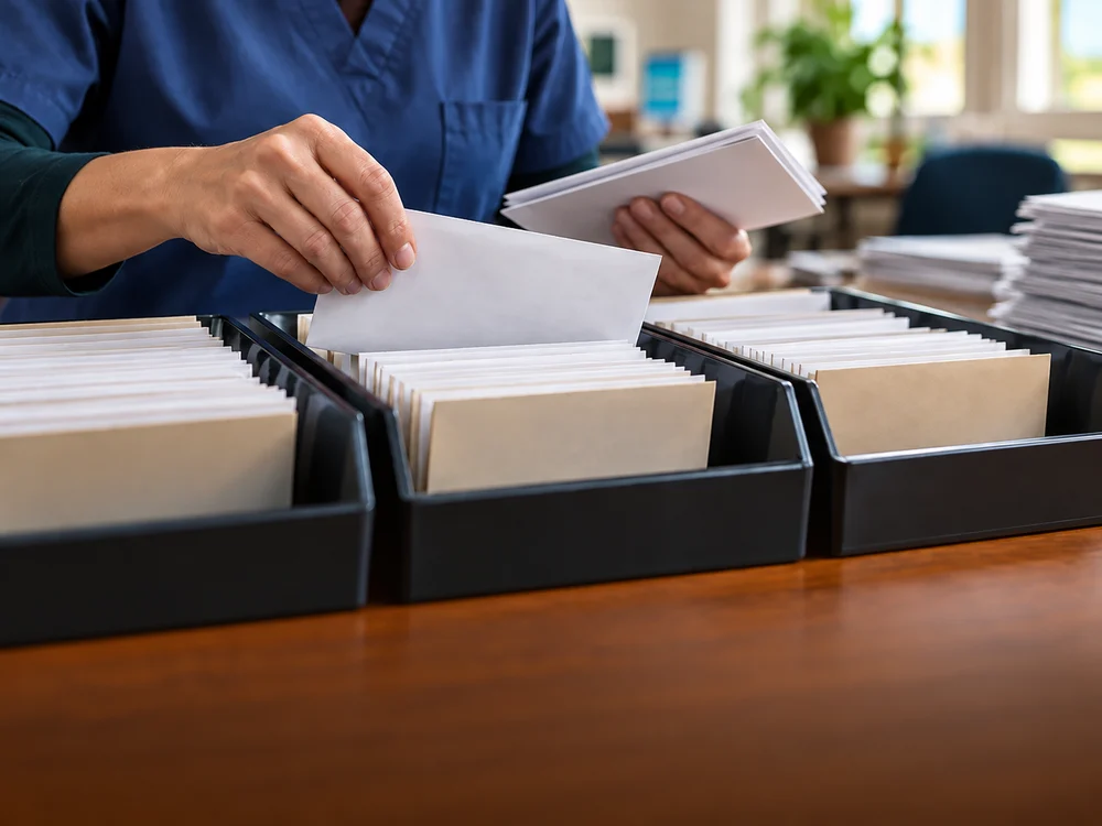 Illustrative scene: Individual claims sorted into defined processing units