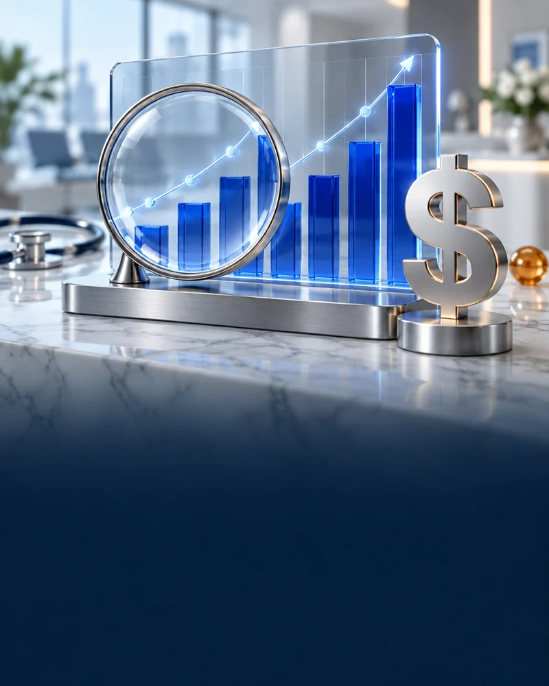Illustration: A glass financial dashboard reveals revenue performance